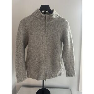L.L. Bean Gray Full Zip Lambswool Knit Sweater Jacket Women's L